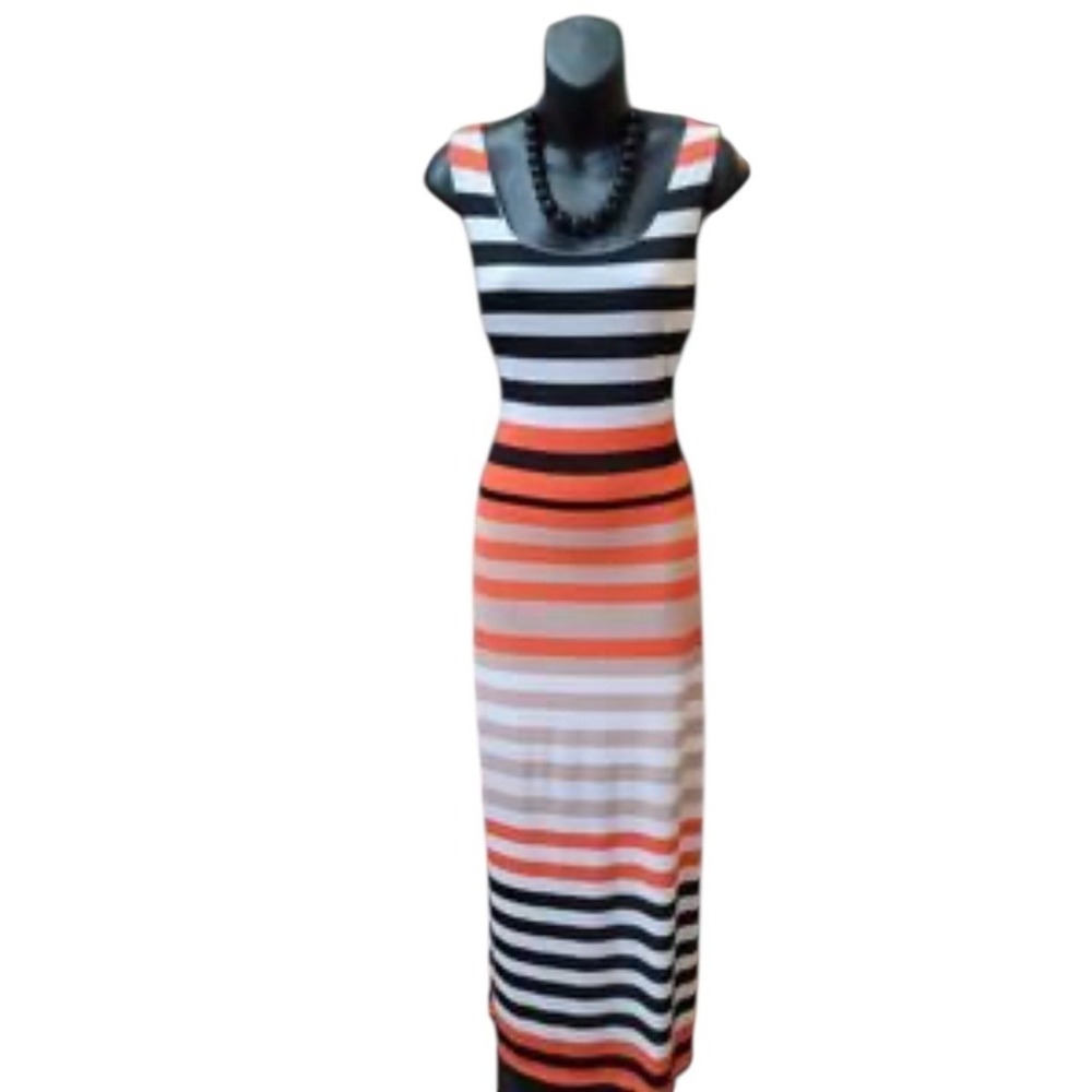 Jessica Howard Women's Striped Maxi‎ Dress Sleeveless Orange Black Beige White M